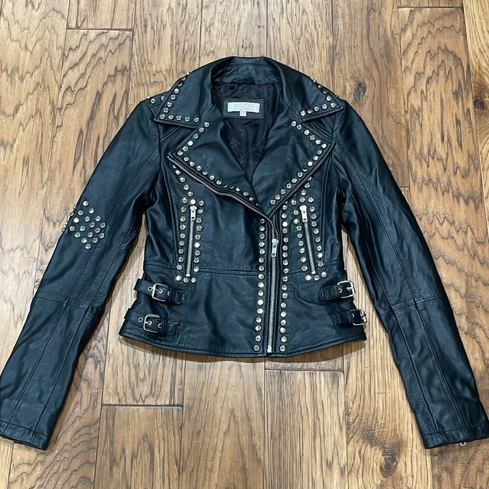 GatsbyLady London Limited Edition Black 100% Lambs Leather Moto Jacket size 2 - Picture 10 of 11